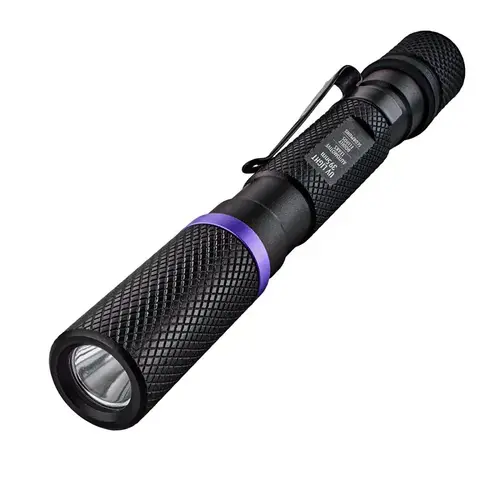 395 Nm. 2AAA Aluminum UV Inspection Penlight with Bite Guard Black