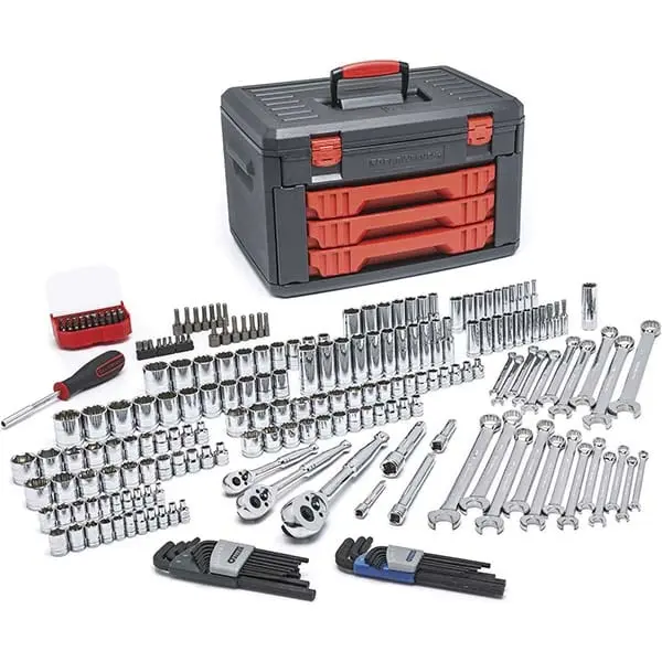 GEARWRENCH 219 Piece 1/4 3/8 and 1/2 Drive Metric & SAE Socket & Rtcht Set 6 & 12 Pnt 80940