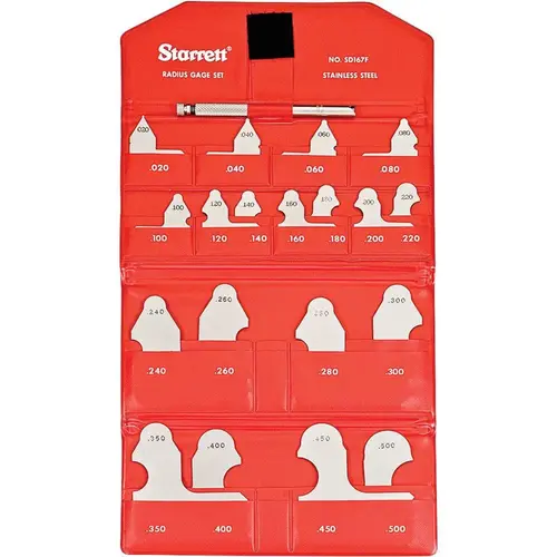 Radius Gage Set: Stainless Steel, 0.35 to 0.5" Radius, 19 pc Satin Chrome Radius Gage Set: Stainless Steel, 0.35 to 0.5" Radius, 19 pc Satin Chrome