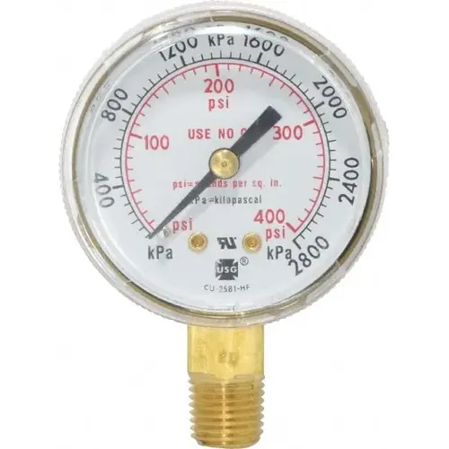 1/4 Inch NPT, 400 Max psi, Steel Case Cylinder Pressure Gauge 1/4 Inch NPT, 400 Max psi, Steel Case Cylinder Pressure Gauge