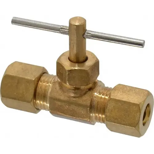 Needle Valve: Straight, 1/4" Pipe, Compression x Compression End, Brass Body Needle Valve: Straight, 1/4" Pipe, Compression x Compression End, Brass Body