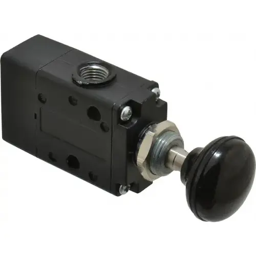 Manually Operated Valve: 0.38" NPT Outlet, Packed Spool, Button Actuated