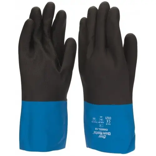 Chemical Resistant Gloves: X-Large, 26 mil Thick, Neoprene-Coated, Latex & Neoprene, Supported