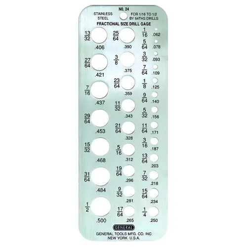 1/16 Inch to 1/2 Inch Hole Size Drill Gage - pack of 5 1/16 Inch to 1/2 Inch Hole Size Drill Gage - pack of 5