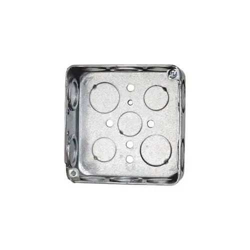Electrical Outlet Box: Steel, Square, 4" OAH, 4" OAW, 1-1/2" OAD, 1 Gang Electrical Outlet Box: Steel, Square, 4" OAH, 4" OAW, 1-1/2" OAD, 1 Gang
