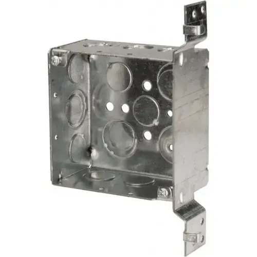 Electrical Outlet Box: Steel, Square, 4" OAH, 4" OAW, 2-1/8" OAD, 1 Gang