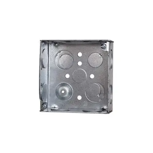 Electrical Outlet Box: Steel, Square, 4" OAH, 4" OAW, 1-1/2" OAD, 1 Gang