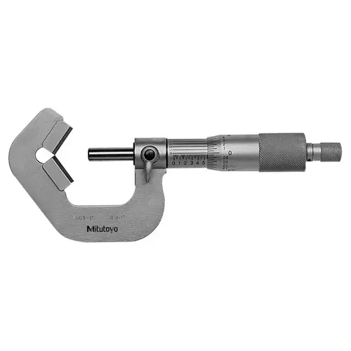 0.09 to 1 Inch Measurement, 0.0001 Inch Graduation, Accuracy Up to 0.0002 Inch, 5 Flutes Measured, Ratchet Stop Thimble, Mechanical V Anvil Micrometer 0.09 to 1 Inch Measurement, 0.0001 Inch Graduation, Accuracy Up to 0.0002 Inch, 5 Flutes Measured, Ratchet Stop Thimble, Mechanical V Anvil Micrometer