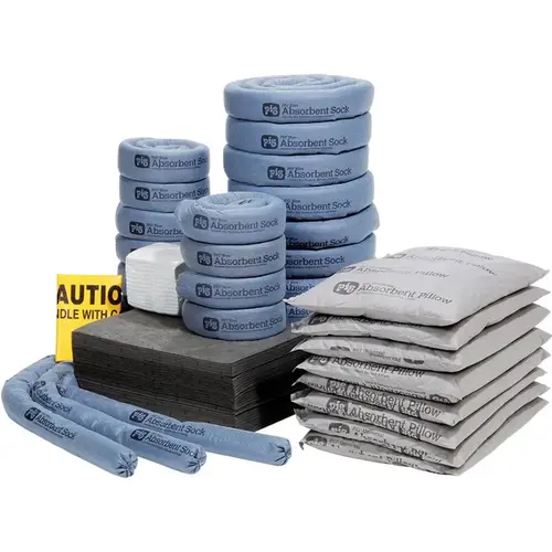 Spill Kits; Kit Type: Universal Spill Kit; Container Type: None; Absorption Capacity: 60 gal; Capacity per Kit (Gal.): 60 gal; Includes: 60 - 15" W X 20" L Pig Absorbent Mat Pad; 1 - Instructions; 10 - Ext. Dia. 3" X 10 ft L Pig Blue Absorbent Sock; 56 - 11 Spill Kits; Kit Type: Universal Spill Kit; Container Type: None; Absorption Capacity: 60 gal; Capacity per Kit (Gal.): 60 gal; Includes: 60 - 15" W X 20" L Pig Absorbent Mat Pad; 1 - Instructions; 10 - Ext. Dia. 3" X 10 ft L Pig Blue Absorbent Sock; 56 - 11