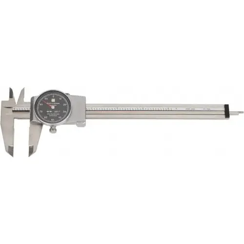 Dial Caliper: 6 inch Range, 0.001 inch Graduation, 0.1 inch per Revolution Satin Chrome