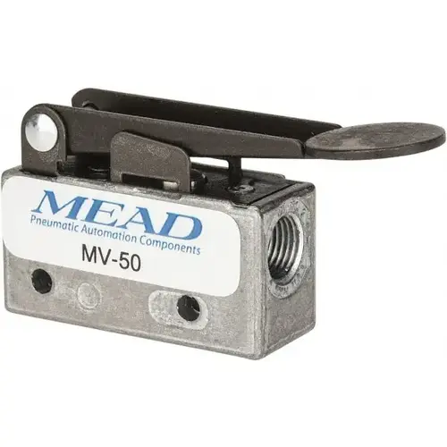 Mechanically Operated Valve: 3-Way Pilot, Fingertip Lever Actuator, 1/8" Inlet, 2 Position