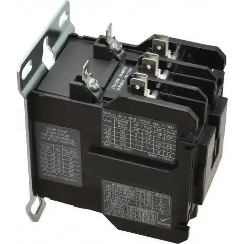 3 Pole, 25 Amp Inductive Load, 110 to 120 Coil VAC at 50/60 Hz, Nonreversible Definite Purpose Contactor