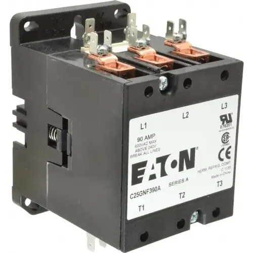 3 Pole, 90 Amp Inductive Load, 110 to 120 Coil VAC at 50/60 Hz, Nonreversible Definite Purpose Contactor