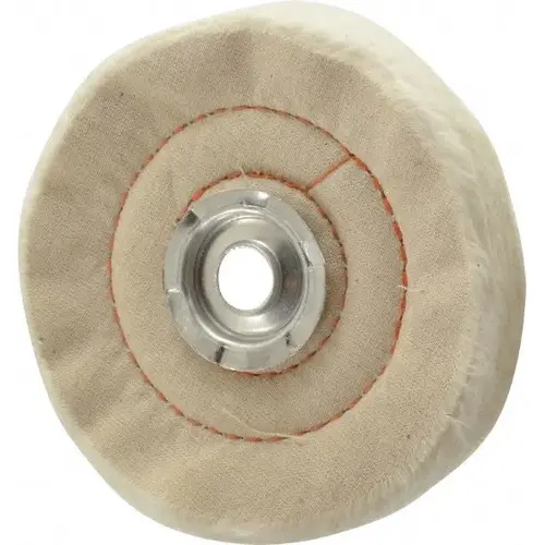 Unmounted Cushion Sewn Buffing Wheel: 4" Dia, 3/4" Thick, 1/2" Arbor Hole Dia Unmounted Cushion Sewn Buffing Wheel: 4" Dia, 3/4" Thick, 1/2" Arbor Hole Dia