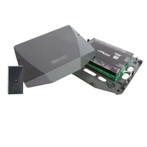 eMerge Essential 1-Door 1-Reader Access Control Platform, 1 GHz Processor, 512 MB DDR2 On-Board RAM, 12VDC Power, Embedded Linux OS, Max 8 Users, Max 8 Readers, Max 8 Access Levels, 1,000 Cardholders, 32 Card Formats, Up to 12 Inputs plus 2 Digital
