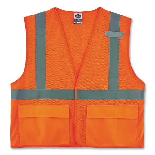 GloWear Safety Vest, 8220HL, Mesh, Class 2, Type R, Reflective Strip, 3 Pockets, Hook and Loop, 4X-Large/5X-Large, Orange GloWear Safety Vest, 8220HL, Mesh, Class 2, Type R, Reflective Strip, 3 Pockets, Hook and Loop, 4X-Large/5X-Large, Orange