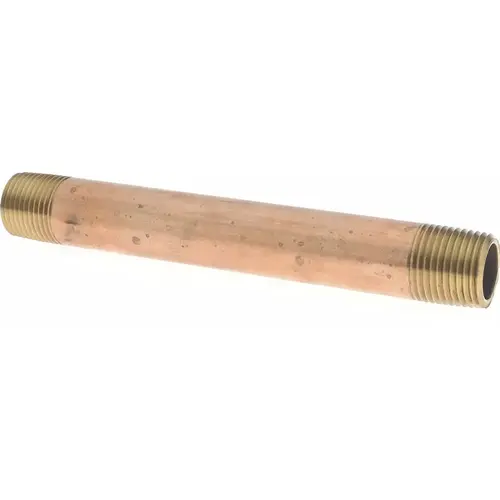 Brass Pipe Nipple: Threaded on Both Ends, 6" OAL, 1/2" NPT Brass Pipe Nipple: Threaded on Both Ends, 6" OAL, 1/2" NPT