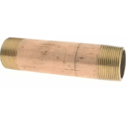 Brass Pipe Nipple: Threaded on Both Ends, 6" OAL, 1-1/4" NPT Brass Pipe Nipple: Threaded on Both Ends, 6" OAL, 1-1/4" NPT
