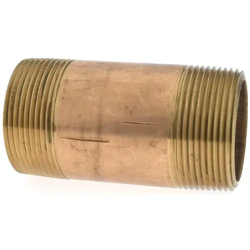 Brass Pipe Nipple: Threaded on Both Ends, 3-1/2" OAL, 1-1/2" NPT Brass Pipe Nipple: Threaded on Both Ends, 3-1/2" OAL, 1-1/2" NPT