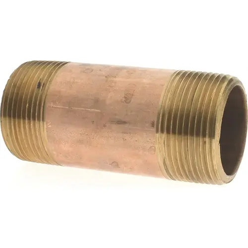 Brass Pipe Nipple: Threaded on Both Ends, 3-1/2" OAL, 1-1/4" NPT Brass Pipe Nipple: Threaded on Both Ends, 3-1/2" OAL, 1-1/4" NPT
