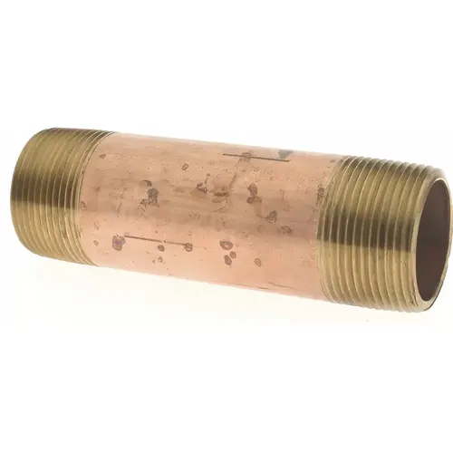 Brass Pipe Nipple: Threaded on Both Ends, 5" OAL, 1-1/4" NPT Brass Pipe Nipple: Threaded on Both Ends, 5" OAL, 1-1/4" NPT