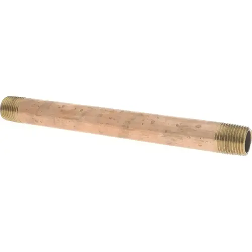 Brass Pipe Nipple: Threaded on Both Ends, 8" OAL, 1/2" NPT Brass Pipe Nipple: Threaded on Both Ends, 8" OAL, 1/2" NPT