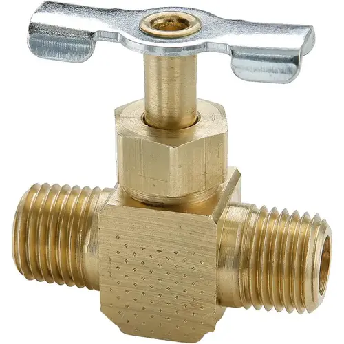Needle Valve: Straight, 1/8" Pipe, Male Pipe to Male Pipe End, Brass Body Needle Valve: Straight, 1/8" Pipe, Male Pipe to Male Pipe End, Brass Body
