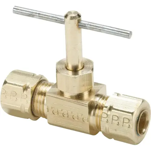 Needle Valve: Straight, 3/8" Pipe, Compression x Compression End, Brass Body