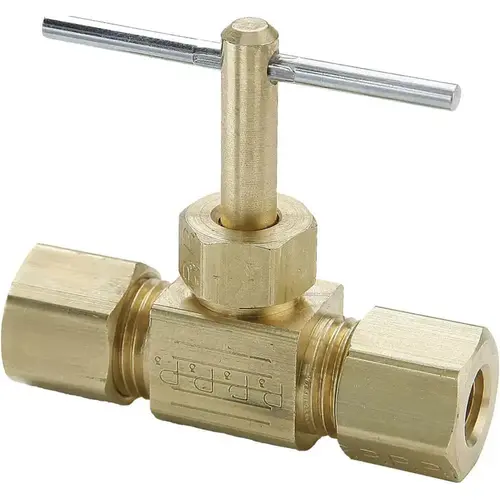 Needle Valve: Straight, 1/4" Pipe, Compression x Compression End, Brass Body