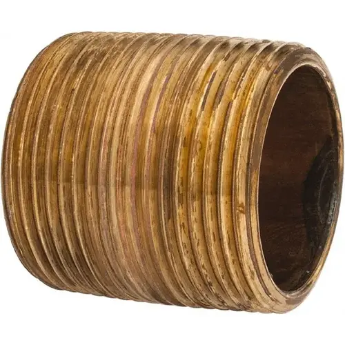 Brass Pipe Nipple: Threaded on Both Ends, 1-5/8" OAL, 1-1/4" BSPT Brass Pipe Nipple: Threaded on Both Ends, 1-5/8" OAL, 1-1/4" BSPT