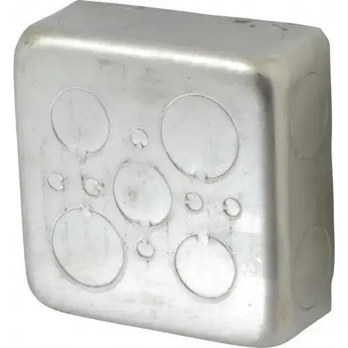 Electrical Outlet Box: Steel, Square, 4" OAH, 4" OAW, 1-1/2" OAD, 1 Gang