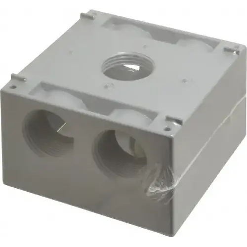 Electrical Outlet Box: Aluminum, Square, 4-1/2" OAH, 4-1/2" OAW, 2-21/32" OAD, 2 Gangs Electrical Outlet Box: Aluminum, Square, 4-1/2" OAH, 4-1/2" OAW, 2-21/32" OAD, 2 Gangs