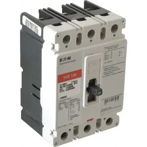 20 Amp, 250 VDC, 480 VAC, 3 Pole, Molded Case Circuit Breaker