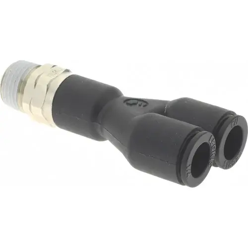 Push-To-Connect Tube Fitting: Y-Connector, 1/8" Thread, 1/4" OD