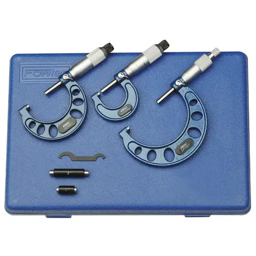 Mechanical Outside Micrometer Set: 3 Pc, 0 to 3" Measurement