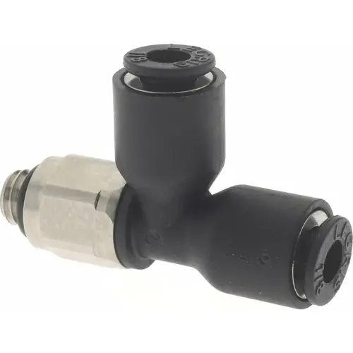 Push-To-Connect Tube Fitting: Male Run Tee, #10-32 Thread, 1/8" OD Push-To-Connect Tube Fitting: Male Run Tee, #10-32 Thread, 1/8" OD