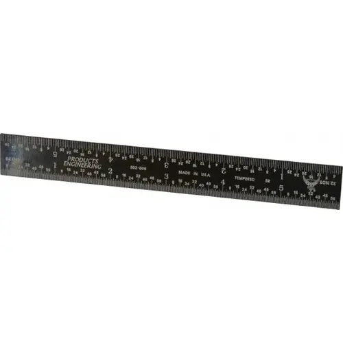 Steel Rule: 6" OAL, 5R Graduation, Rigid, 3/4" OAW Black Chrome-Plated