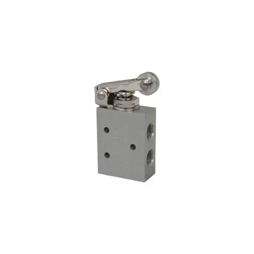 Manually Operated Valve: 0.13" NPT Outlet, Four-Way, Roller Lever & Spring Actuated