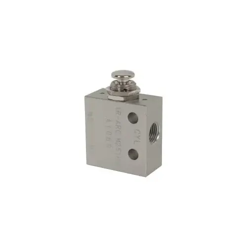 Manually Operated Valve: 0.13" NPT Outlet, Three-Way, Push Button & Spring Actuated Manually Operated Valve: 0.13" NPT Outlet, Three-Way, Push Button & Spring Actuated