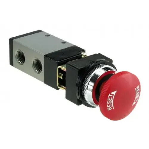 Manually Operated Valve: 0.25" NPT Outlet, Manual Mechanical, Palm Button & Detent Actuated Manually Operated Valve: 0.25" NPT Outlet, Manual Mechanical, Palm Button & Detent Actuated