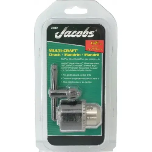 Drill Chuck: 1/2" Capacity, Threaded Mount, 1/2-20 Drill Chuck: 1/2" Capacity, Threaded Mount, 1/2-20
