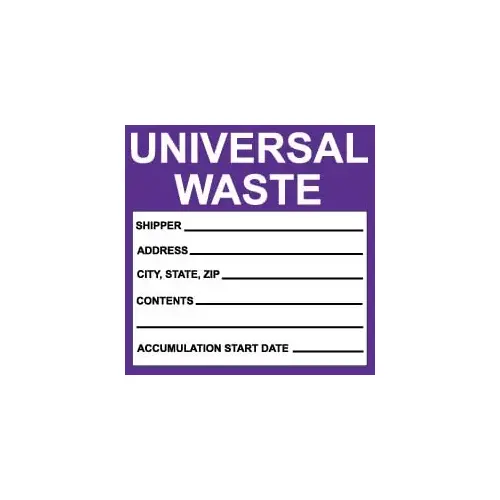 Hazardous Material Label: "Universal Waste", Square, 6" Wide, 6" High