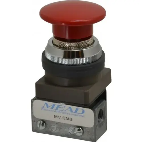 Manually Operated Valve: 3-Way & 2-Position Detent, Emergency Stop Push Button Red Actuated