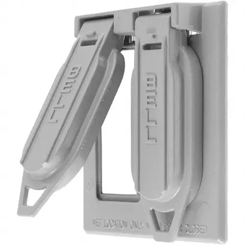 Weatherproof Box Covers; Electrical Box Shape: Rectangle; Number Of Outlets: 1; Resistance Features: Weather-Resistant; Housing Material: Zinc; Overall Length: 4.5400 in; Recommended Environment: Wet Location; Overall Width: 4.5600 in; Housing Color: Gray