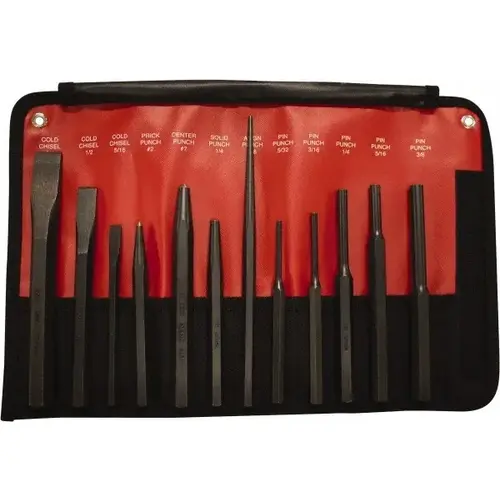 12 Piece Cold Chisel, Prick, Center, Solid & Pin Punch Set