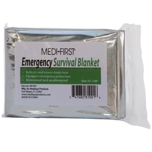 Rescue Blankets; Type: Emergency ; Material: Polyester ; Overall Length: 84.00 ; Overall Width: 52 ; Color: Silver ; Container Type: Bag