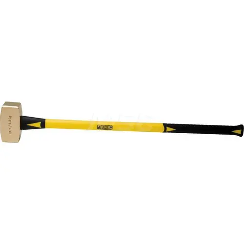 10 lb Brass Sledge Hammer, Non-Sparking, Non-Marring, 2-1/2" Face Diam, 5-3/4" Head Length, 36" OAL, 33" Fiberglass Handle, Double Faced