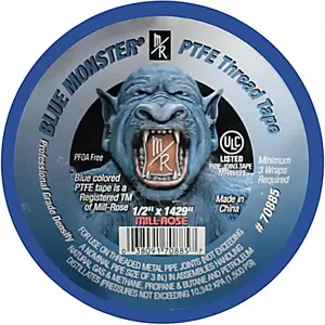 Blue Monster 70887 1 Wide x 1,429 Long, PTFE Thread Sealant, Blue