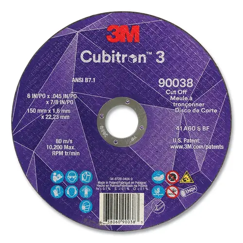 Cubitron  3 Cut-Off Wheel, 6 in dia x 0.045 in Thick x 7/8 in Arbor, 60+ Grit, T1