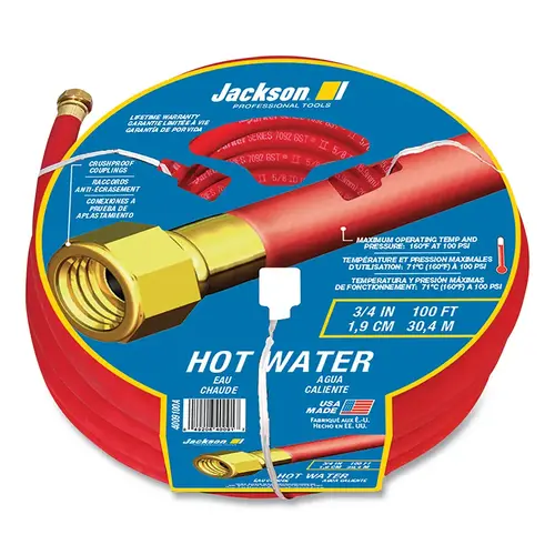 Hot Water Hose, 3/4 in dia X 100 ft L, Red